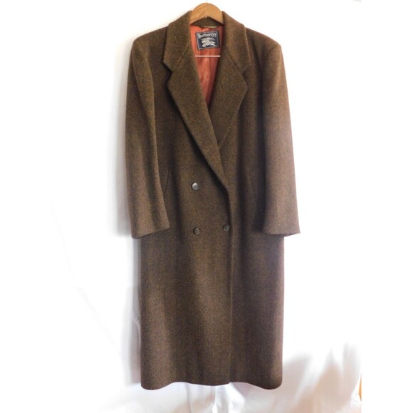 Vintage Burberrys Long Coat Womens Rust & Black Wool Cashmere Size 14R - Picture 2 of 16